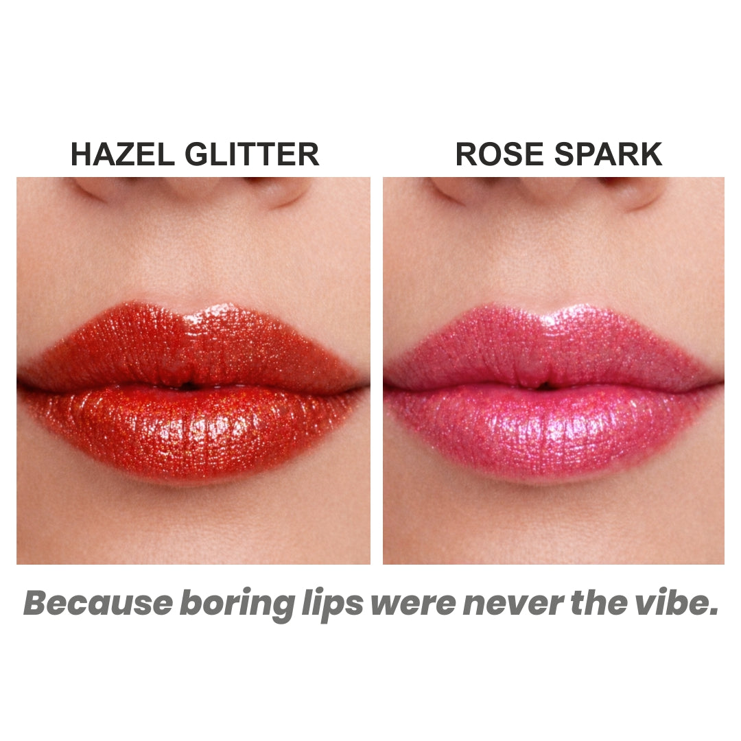 Glimmer Hydra Glow Duo Set - Lip Balm in Hazel Glitter & Rose Sparks