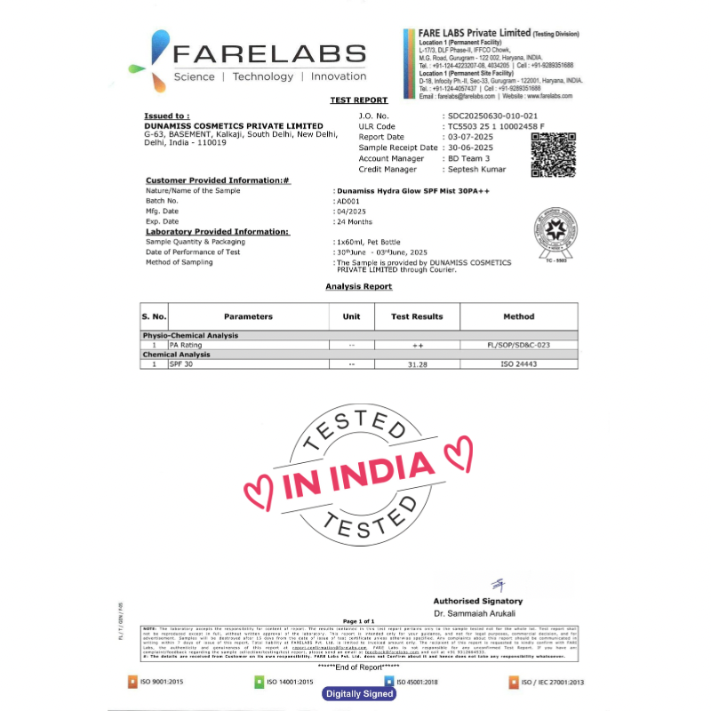 Dunamiss Hydra Glow Sunscreen Skincare Mist SPF 30 PA++