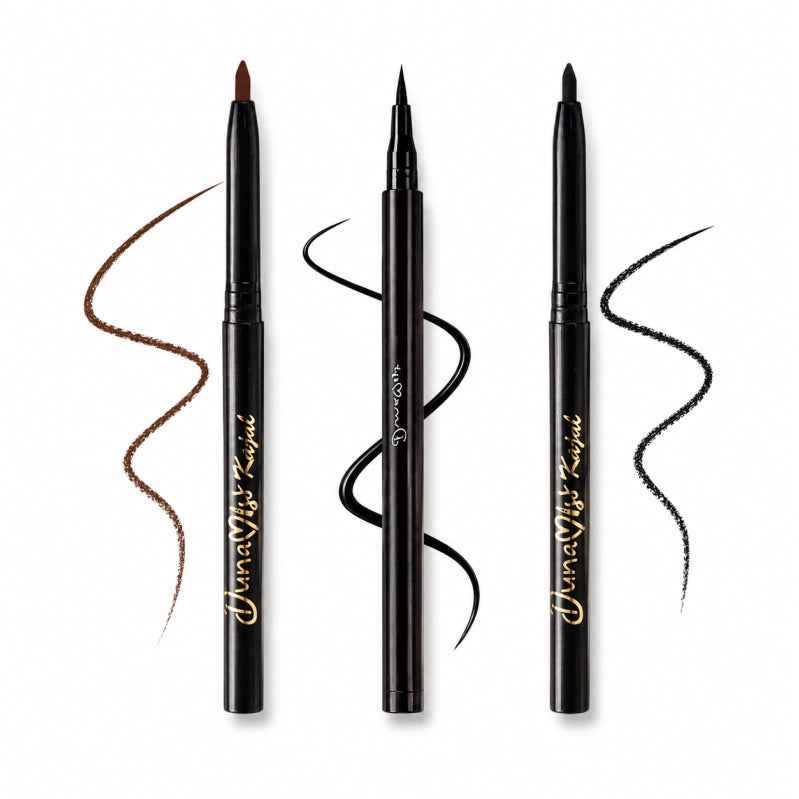 Eyeliner + black Kajal + brown kajal