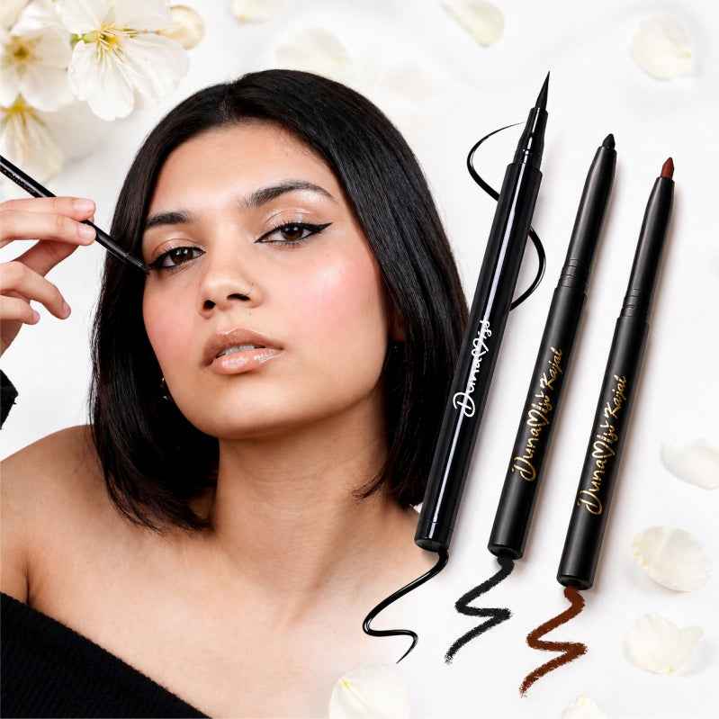 Eyeliner + black Kajal + brown kajal